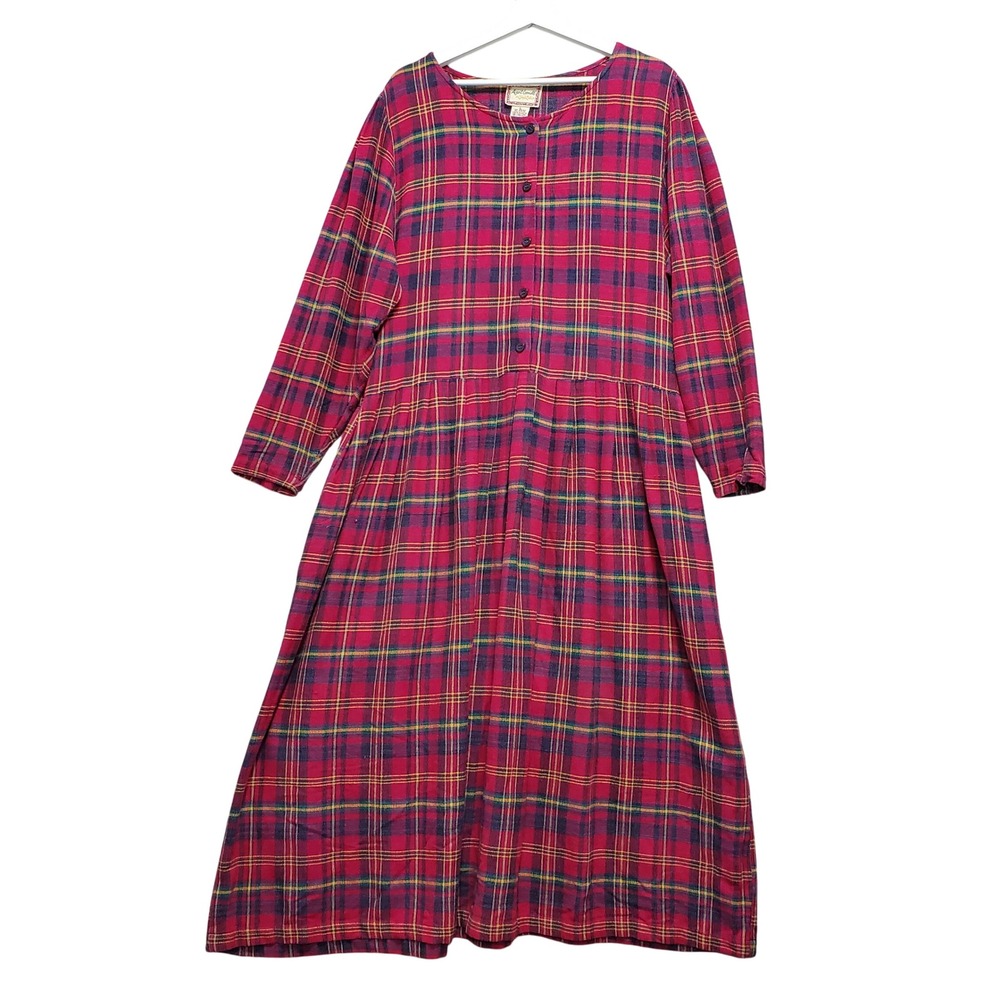 April Cornell Plaid Button-Front Maxi Dress in Red and Green